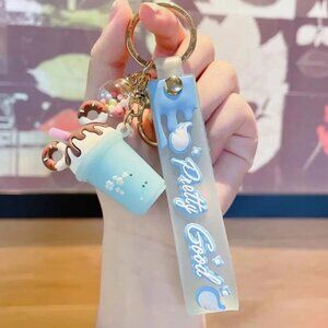 Blue Mouse Ear Donut Milkshake Keychain Kawaii Bag Purse Charms